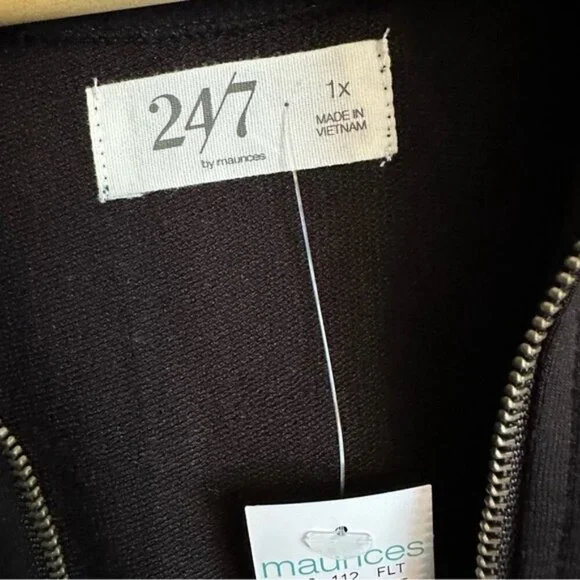 Maurices 24/7 Zip Up Front Sleeveless  Black Pockets Lagenlook Soft Dress Sz 1X - Picture 9 of 13